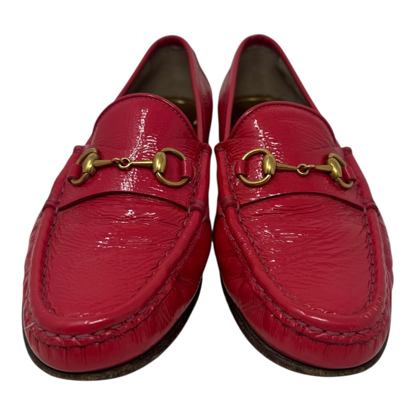 AS IS Vintage Patent Horsebit Loafers Shoes Luxury Designer By Gucci In Pink, Size: 7.5 (IT 7.5)