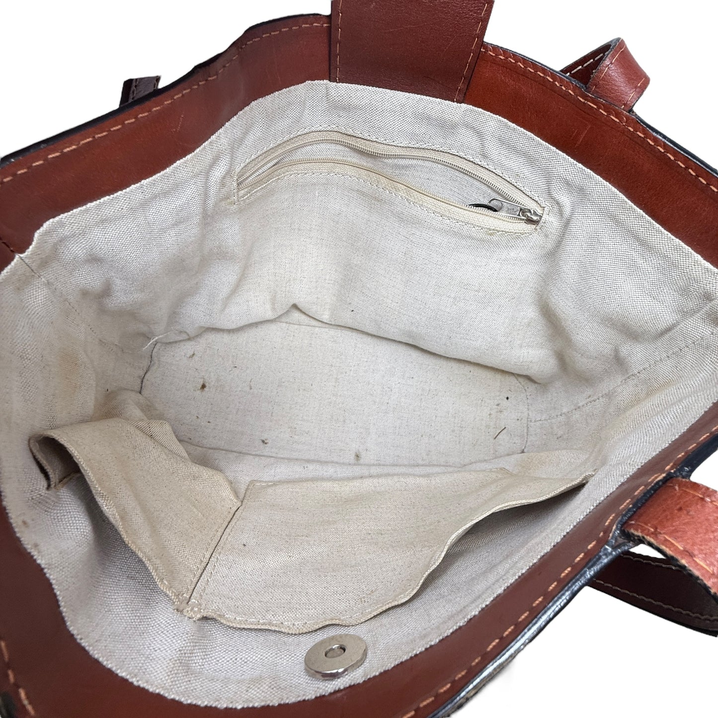 Vintage Tooled Woven Leather Tote, Size: Large