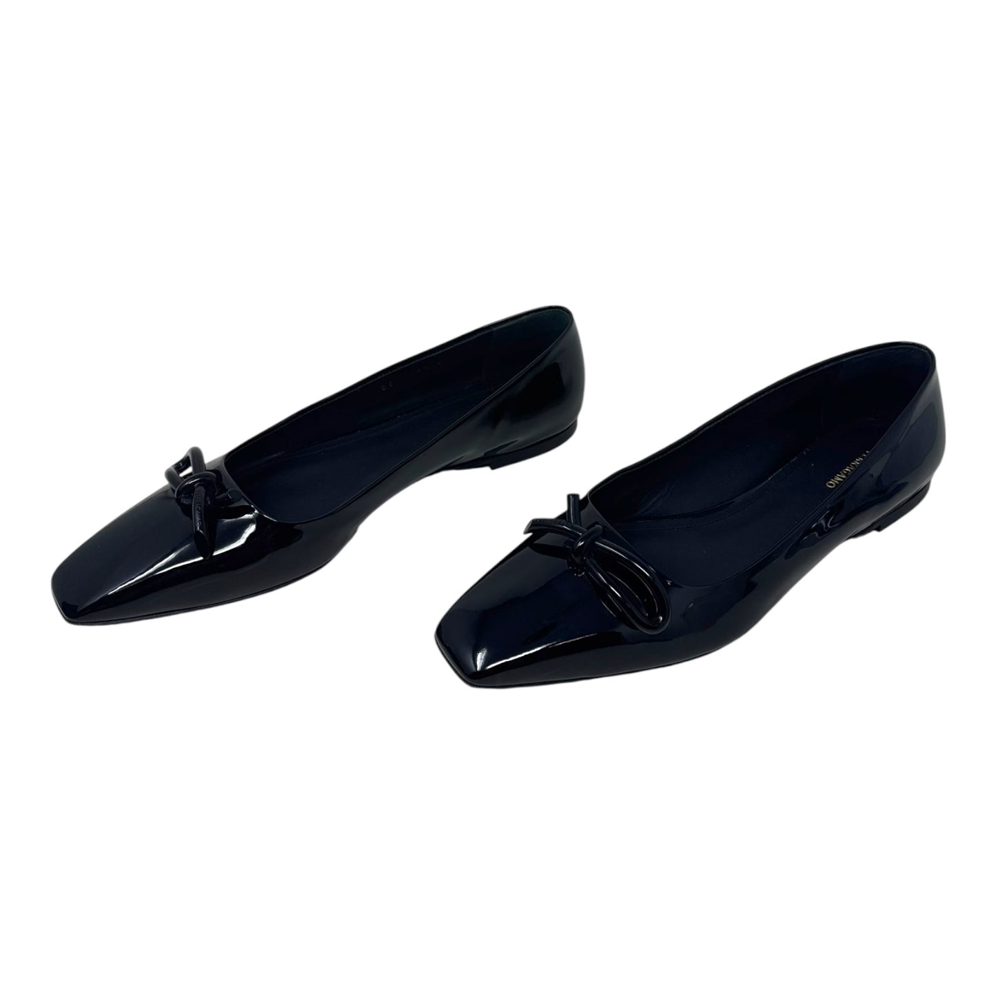 Annie Patent Flats Shoes Luxury Designer By Ferragamo In Black, Size: 8.5