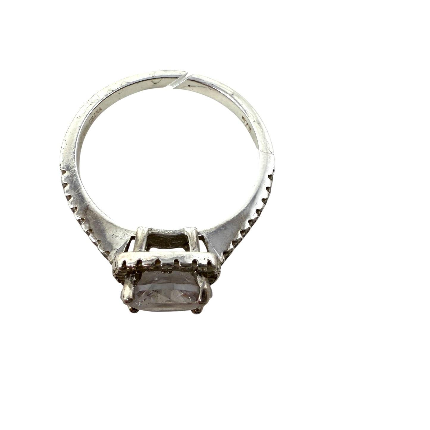 CZ & Sterling Silver Halo Ring By Unbranded, Size: 7