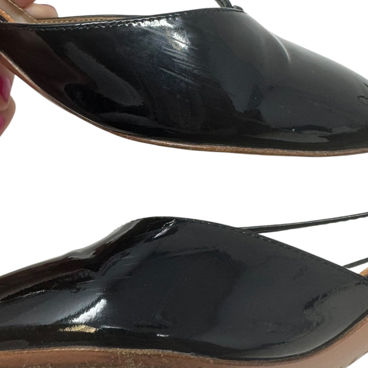 Alexa Patent Wrap Block Heel Pumps Designer By Aquazzura In Black, Size: 8 (IT 38)