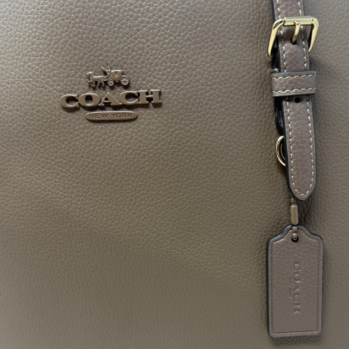 Mollie Tote Designer By Coach In Dark Stone Tumbled Leather, Size: Large