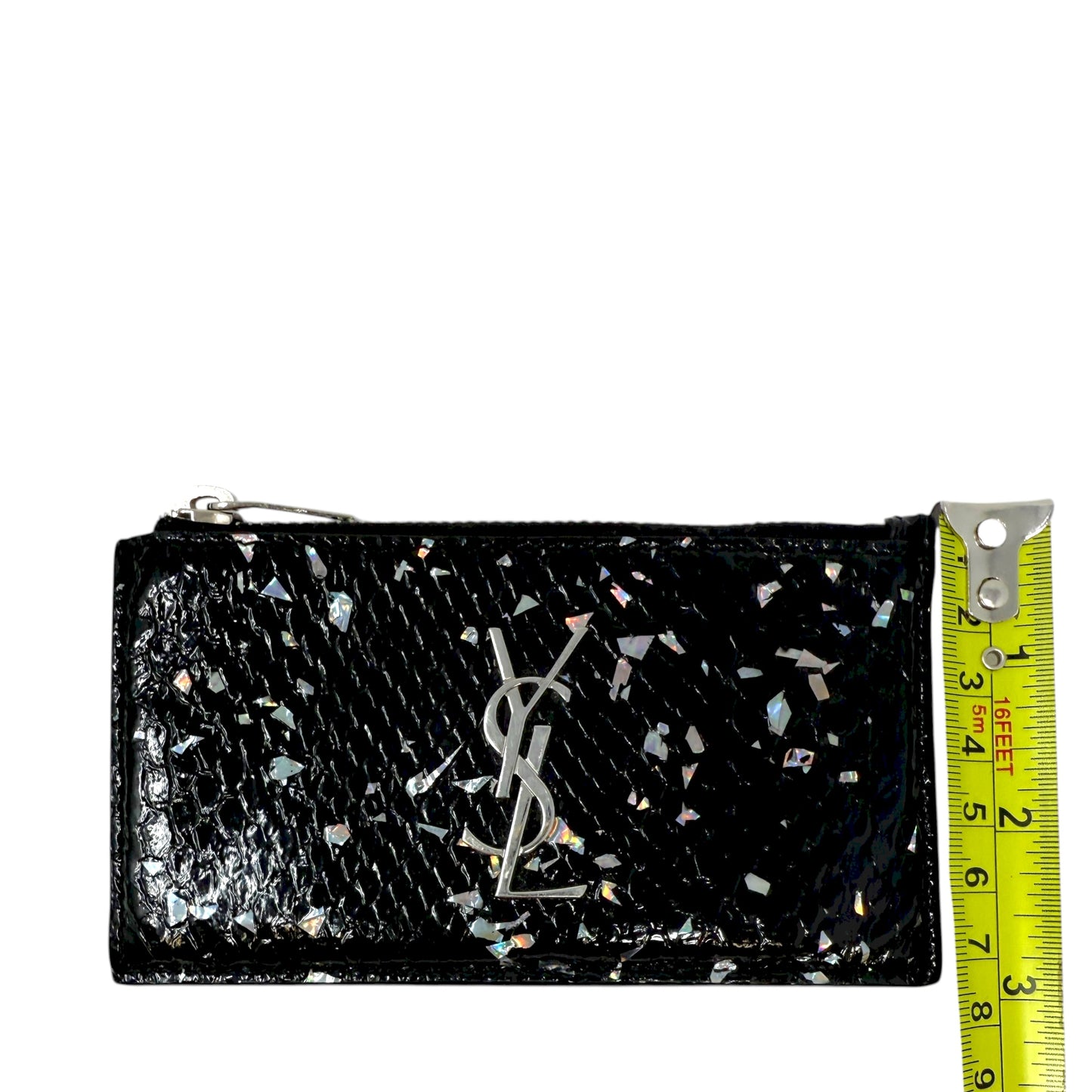 Fragments Glitter Python Card Case In Black Luxury Designer By Yves Saint Laurent, Size: Small