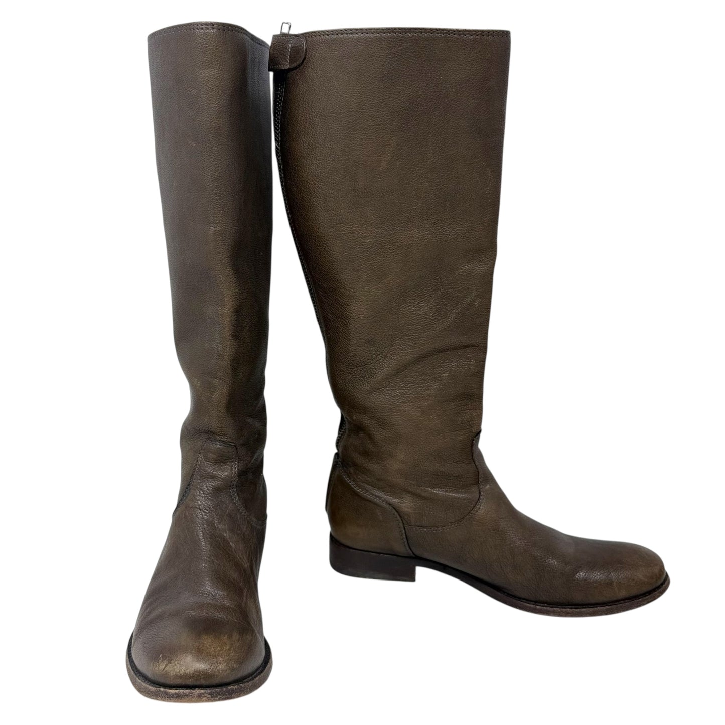 Melissa Button Back Zip Boots Designer By Frye In Grey Antique/Brown, Size: 7.5