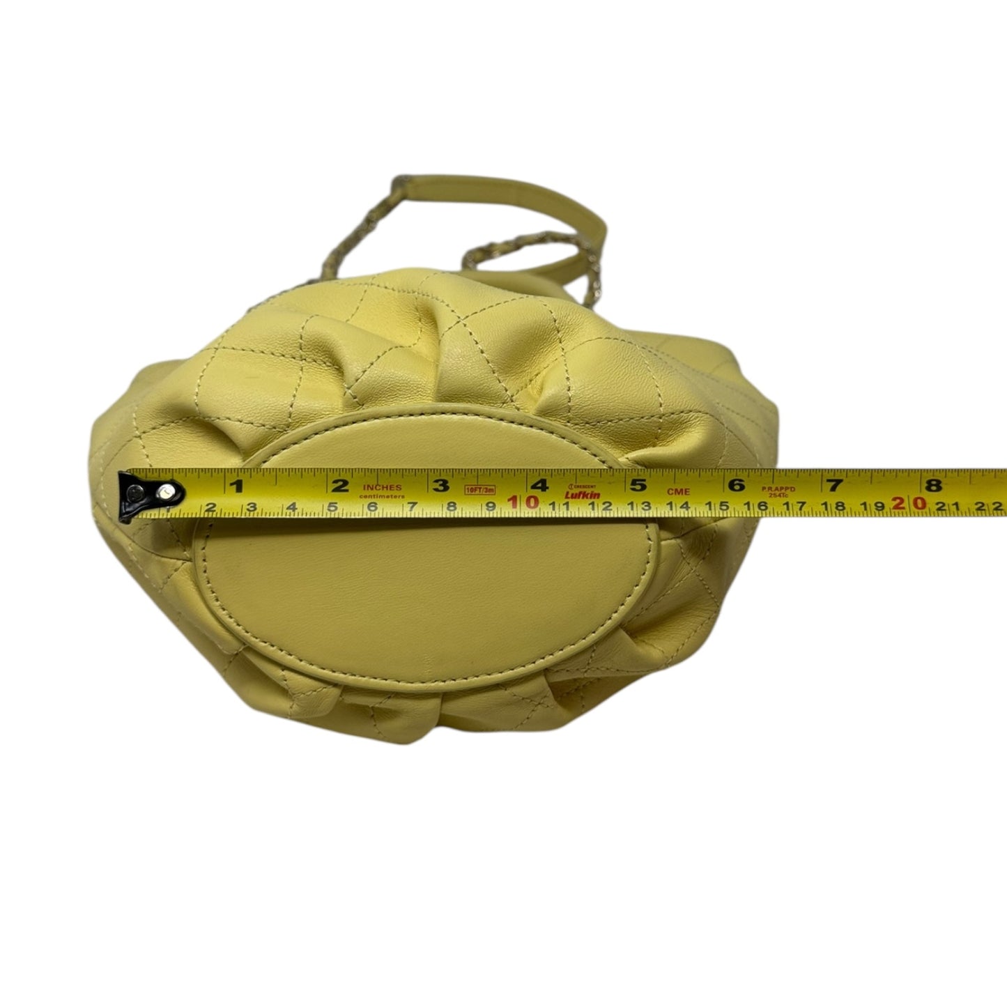 Limited Edition CC Lock Chain Handle Bucket Tote In Light Yellow Soft Quilted Lambskin Luxury Designer By Chanel, Size: Medium