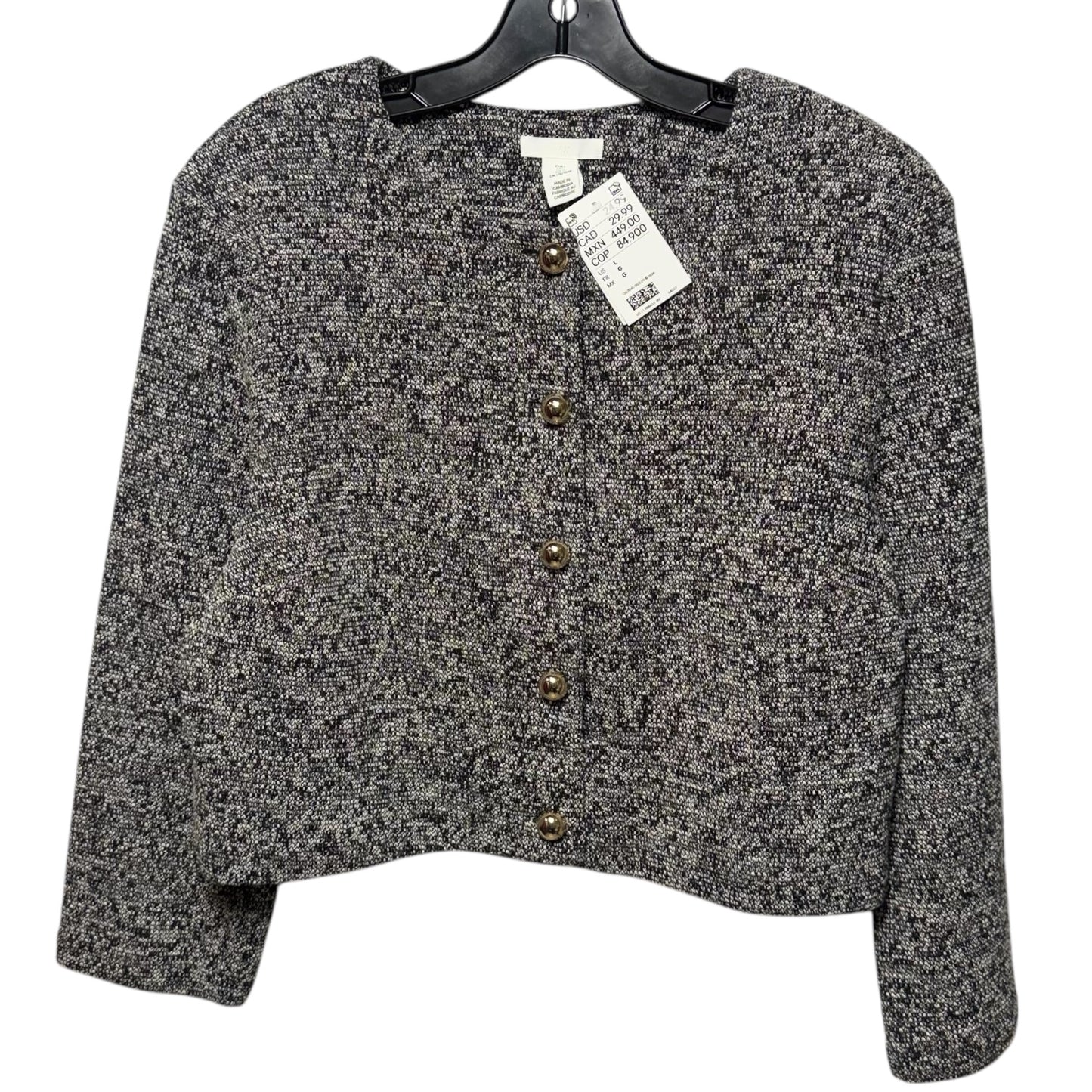 Sweater Cardigan By H&m In Black & White, Size: L