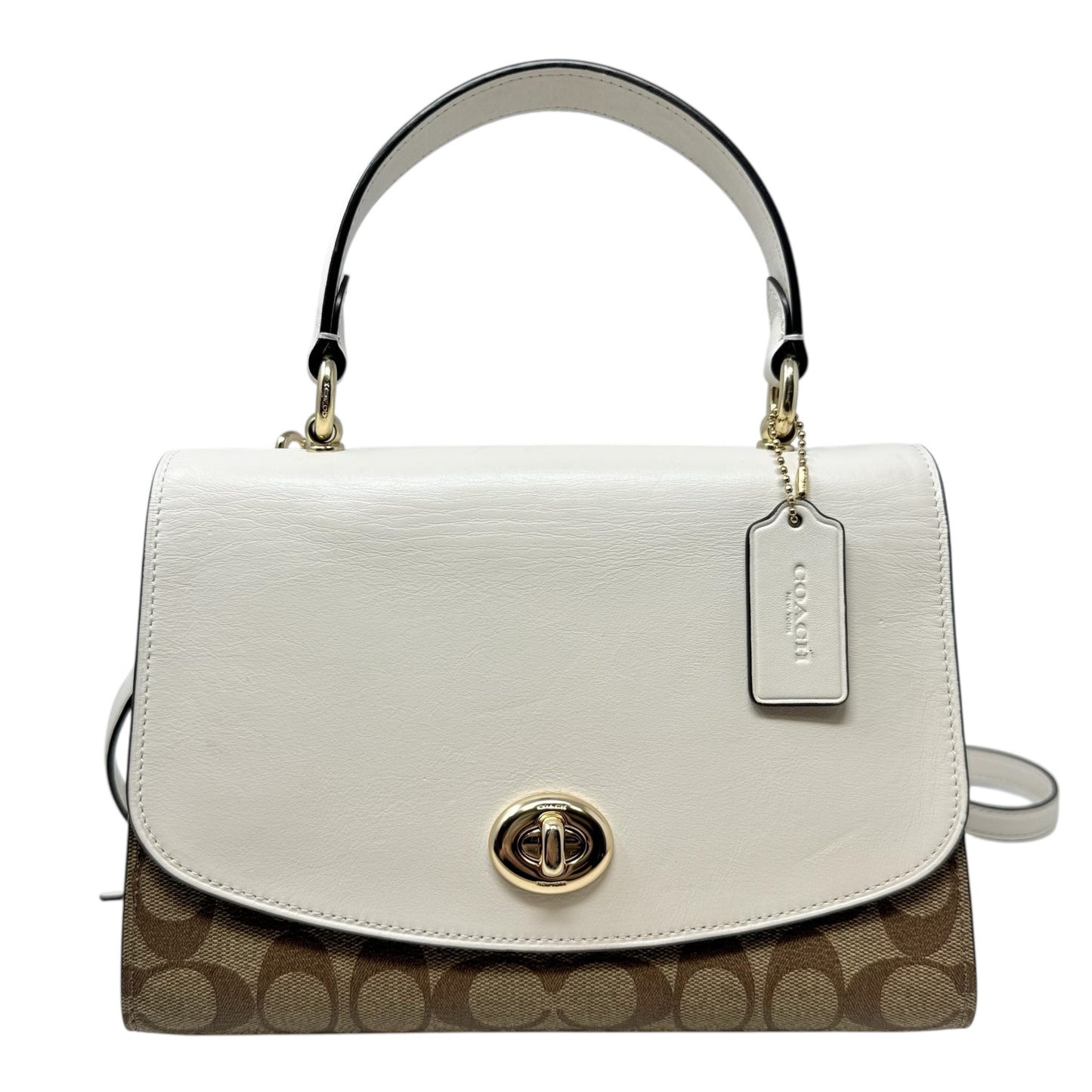 Signature Tilly Satchel Designer By Coach In Khaki/Chalk, Size: Medium