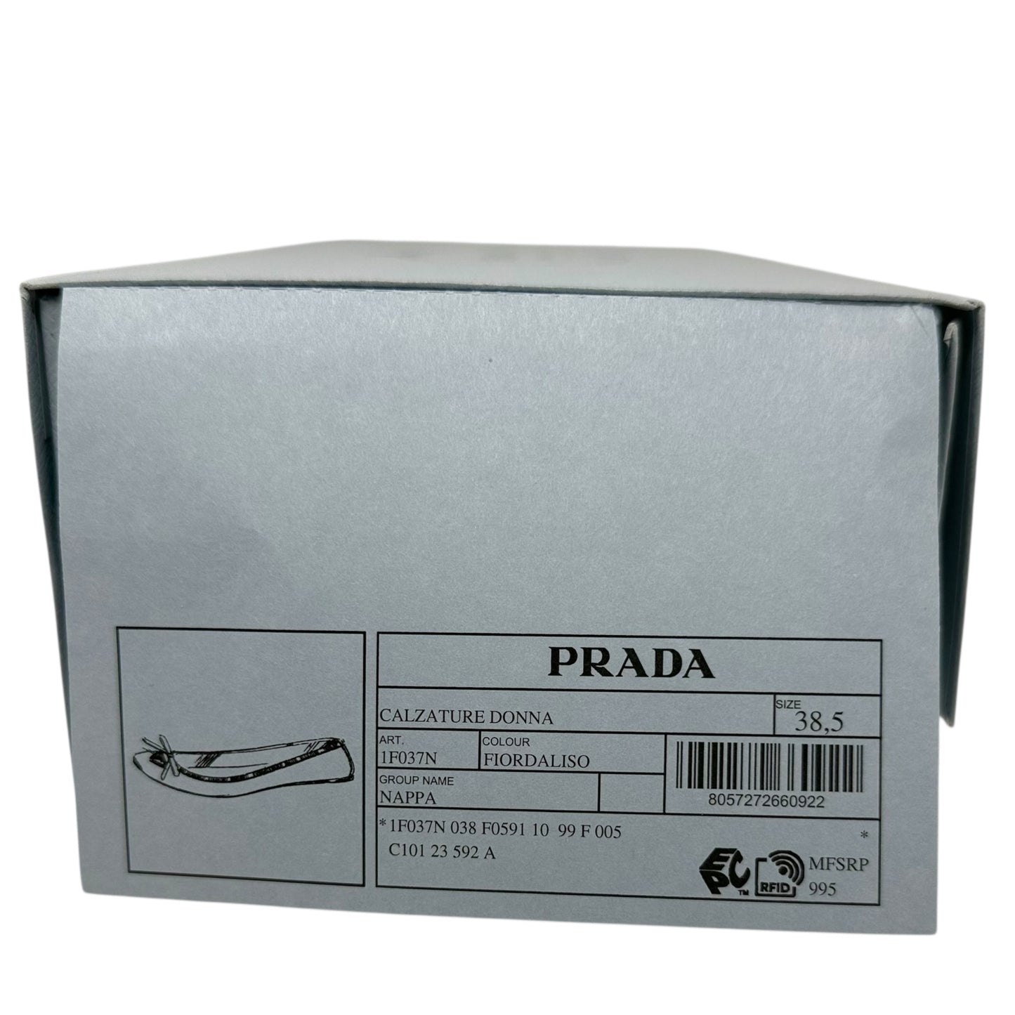 Nappa Lambskin Leather Bow Ballerina Flats Luxury Designer By Prada In Cornflower (Fiordaliso), Size: US 9/IT 39