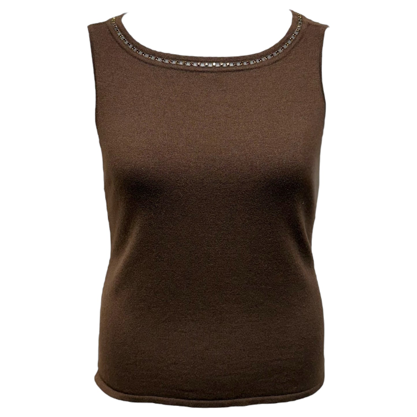 Wool Cashmere Silk Blend & Crystal Embellished Cardigan Sweater Twin Set Designer By Escada In Brown, Size: 6