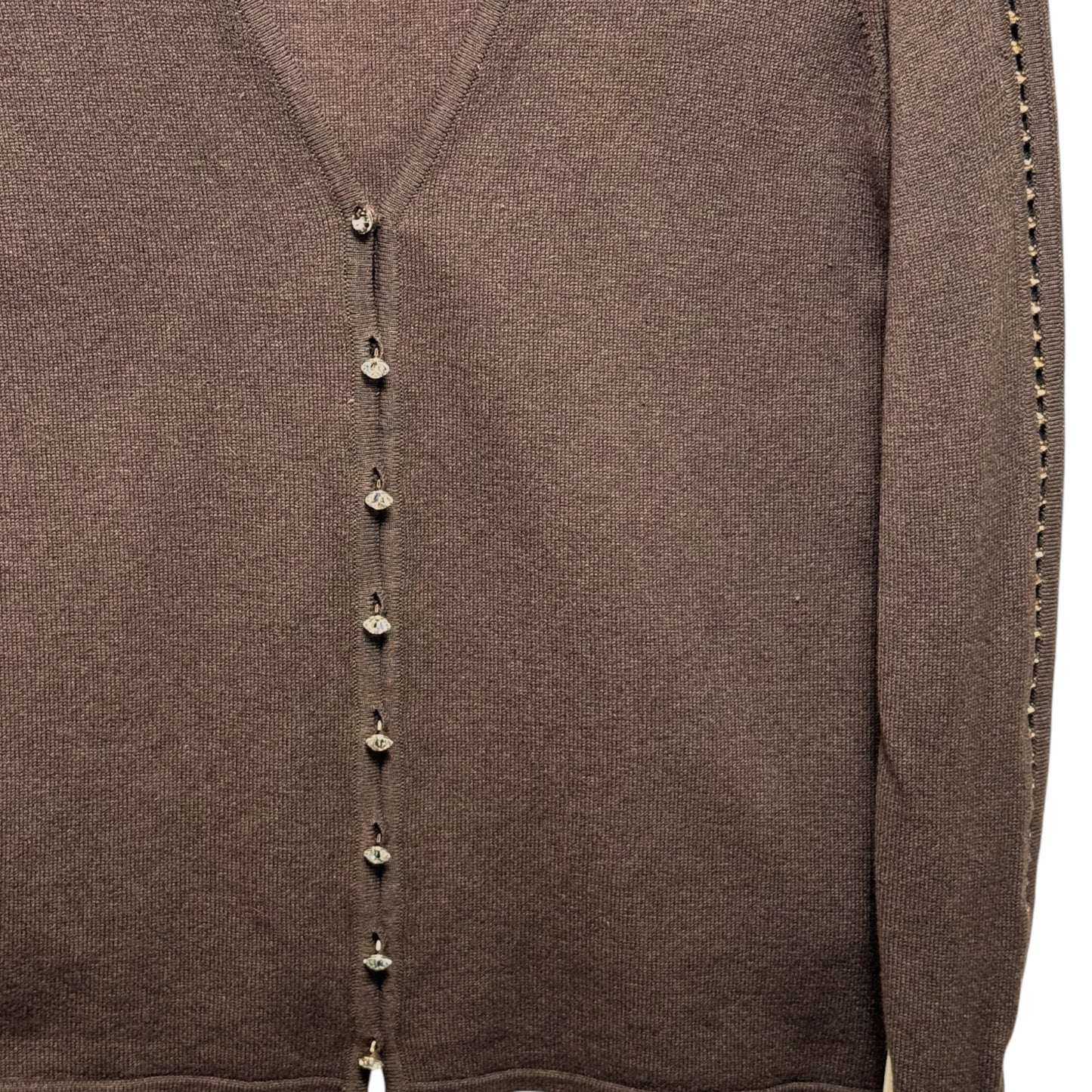 Wool Cashmere Silk Blend & Crystal Embellished Cardigan Sweater Twin Set Designer By Escada In Brown, Size: 6