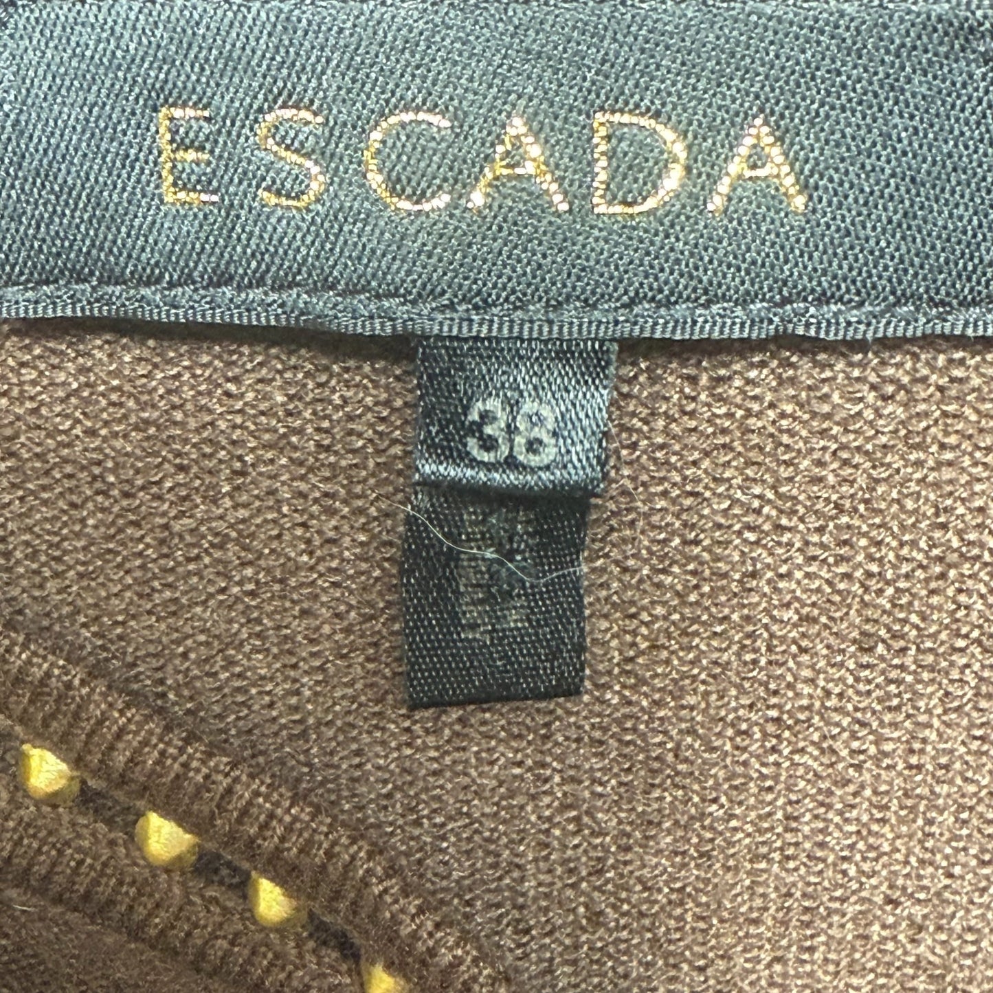 Wool Cashmere Silk Blend & Crystal Embellished Cardigan Sweater Twin Set Designer By Escada In Brown, Size: 6