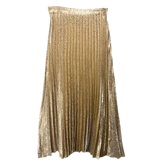 Pleated Metallic Maxi Skirt By Japna In Gold, Size: L