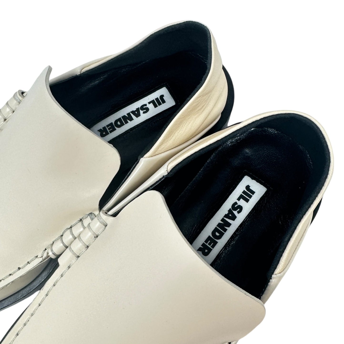 Moccasino Pointed Toe Leather Loafers Luxury Designer By Jil Sander In Bone, Size: 6