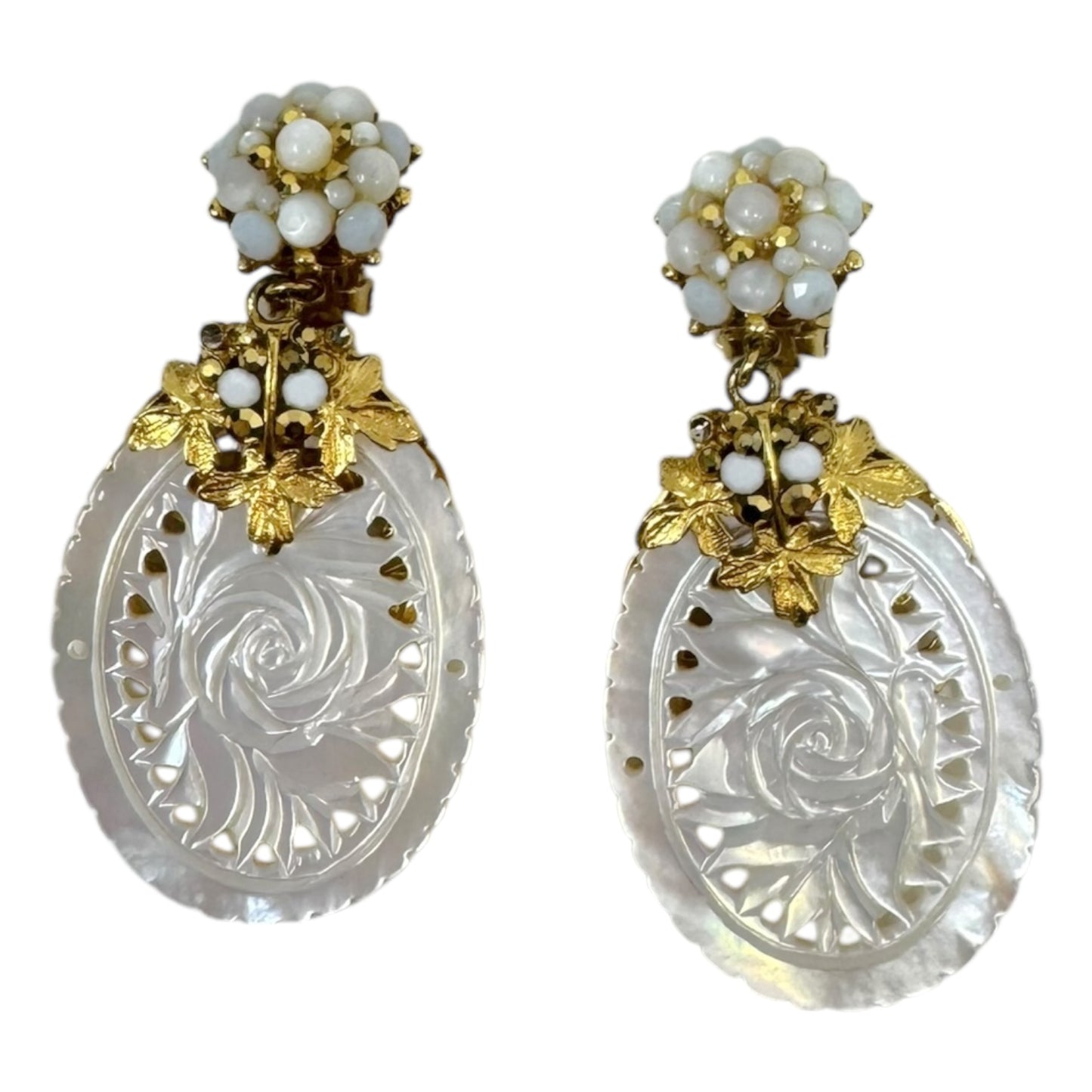 Mother Of Pearl Gold Plated Chandelier Earrings By Barerra