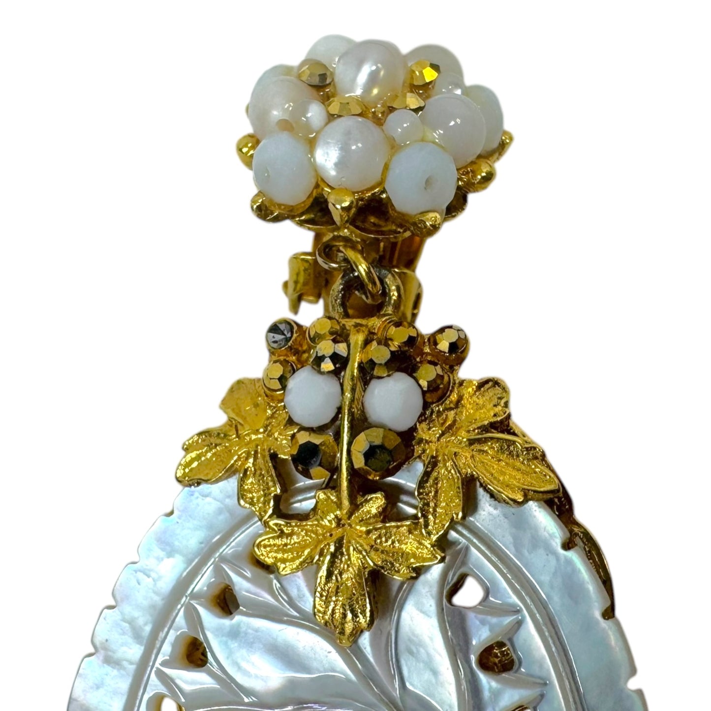Mother Of Pearl Gold Plated Chandelier Earrings By Barerra