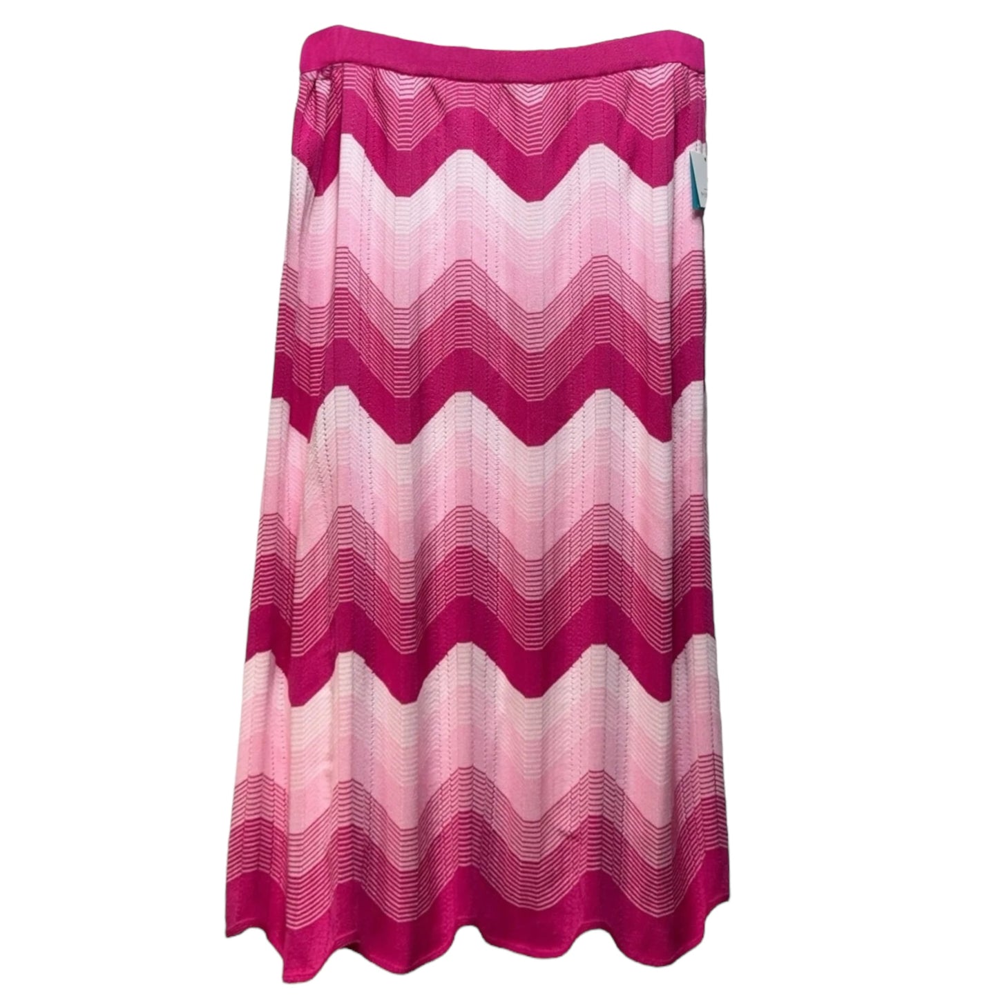 Ombre Chevron Jacquard Knit Scalloped Hem Coordinating A-Line Midi Skirt By Ming Wang In Pink, Size: L