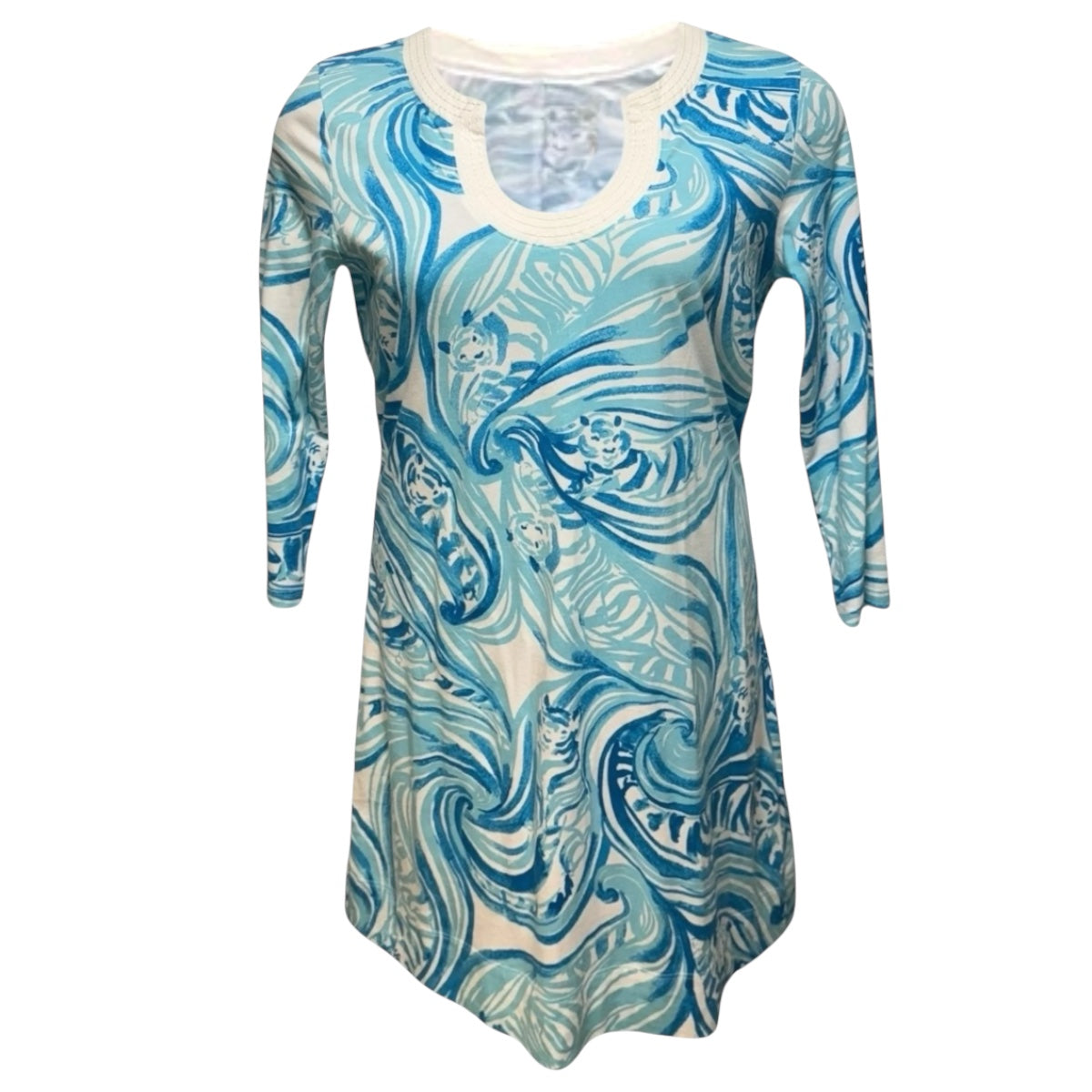 Marlina Dress Designer By Lilly Pulitzer In Resort White Blue Sea Ruffles, Size: M
