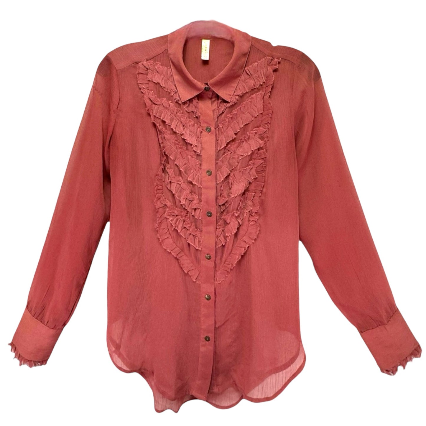 Chiffon Ruffle Blouse By Free People In Pink, Size: S