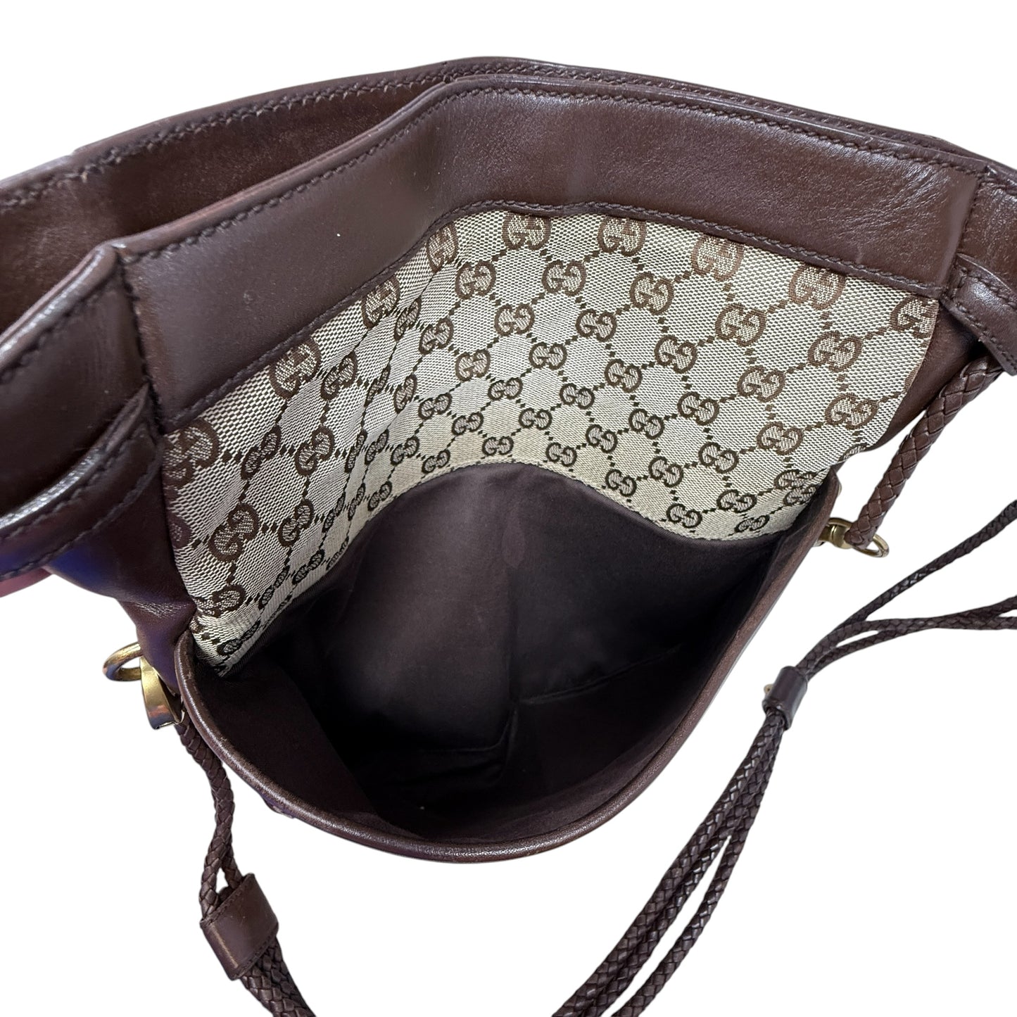 Vintage GG Monogram Canvas Braided Messenger Shoulder Bag  Luxury Designer By Gucci, Size: Medium