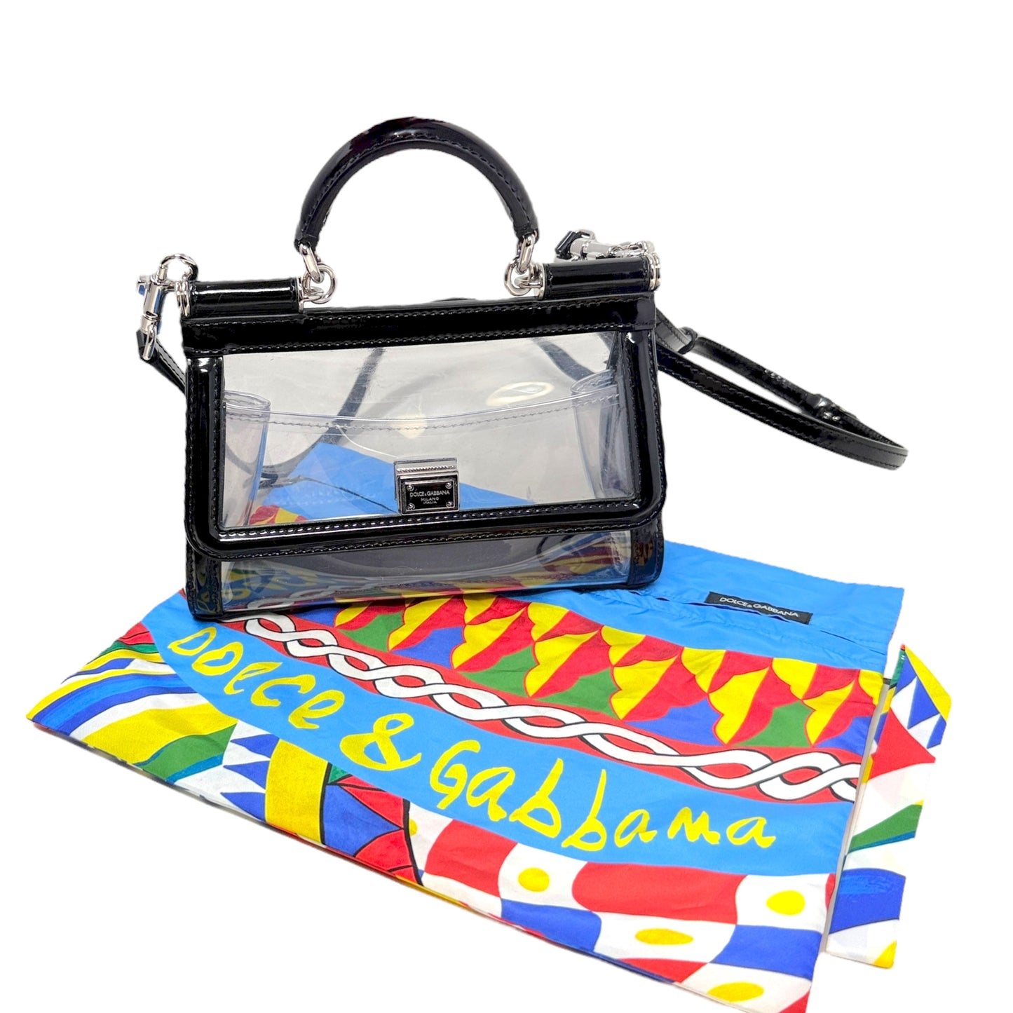 Sicily Small Transparent Top Handle Bag Luxury Designer By Dolce And Gabbana, Size: Small