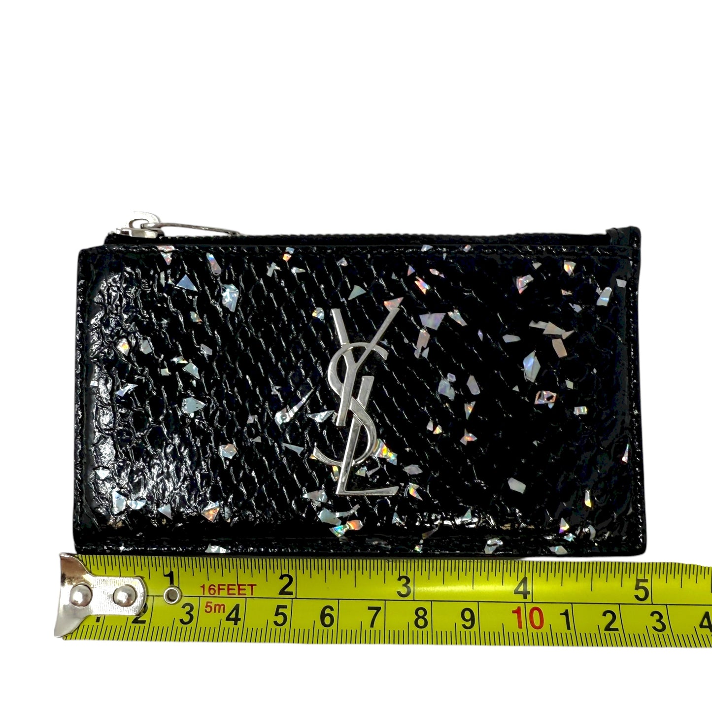 Fragments Glitter Python Card Case In Black Luxury Designer By Yves Saint Laurent, Size: Small