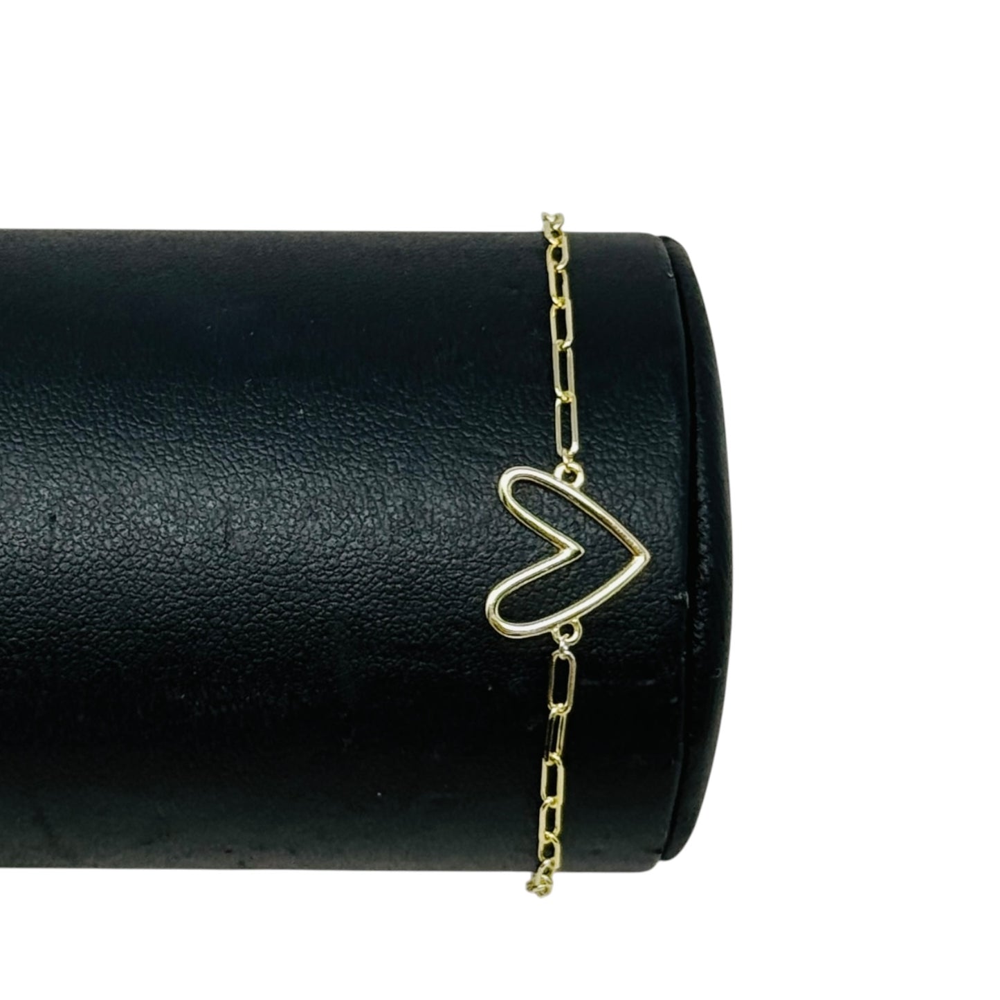 Gold Over Sterling Silver Open Heart Chain Bracelet