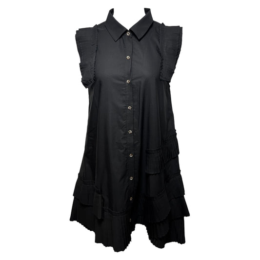 Button-Front Pleated Mini Shirt Dress By Anthropologie In Black, Size: M
