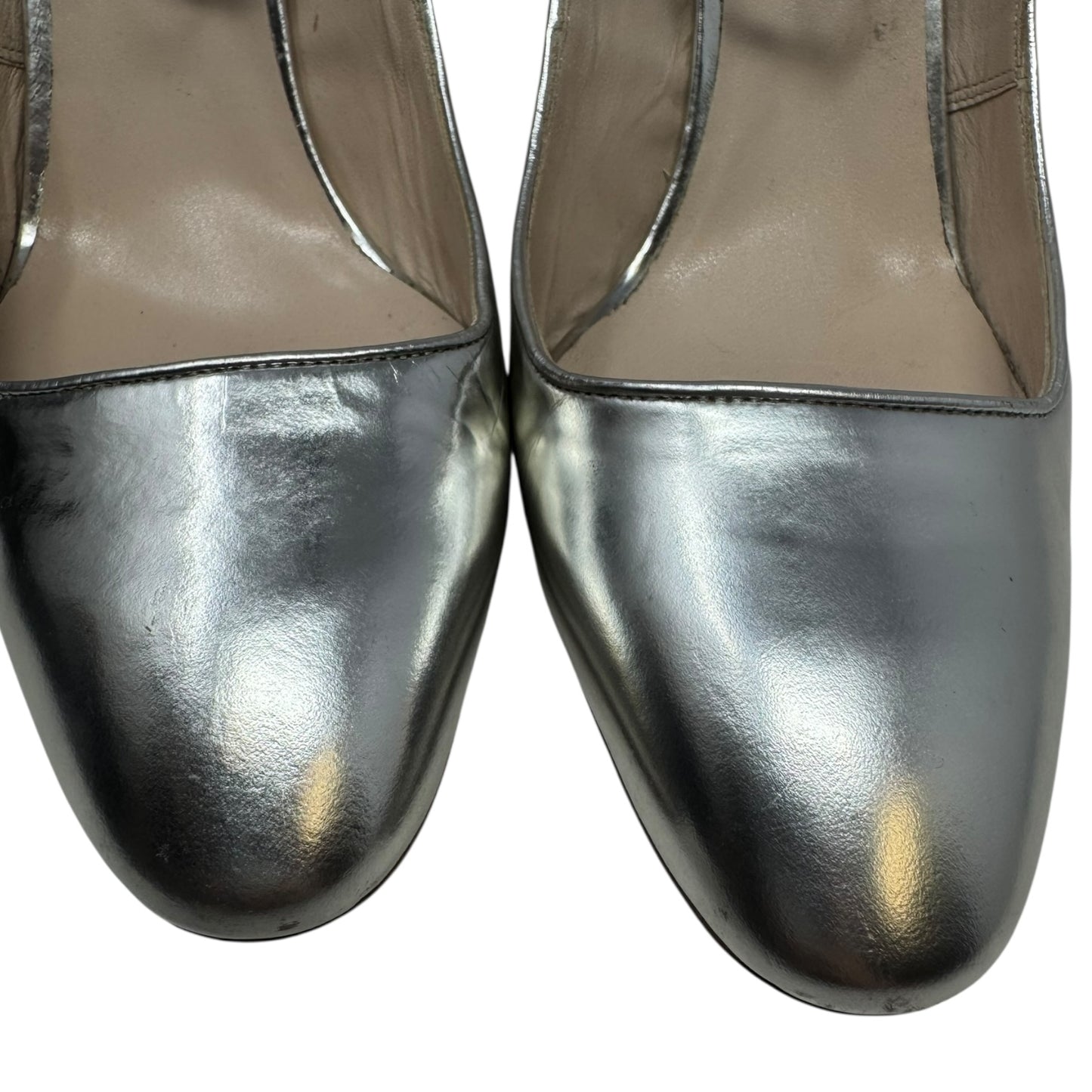 Metallic Wood Block Heel Shoes Luxury Designer By Chloé In Silver, Size: 10.5 (IT 40.5)