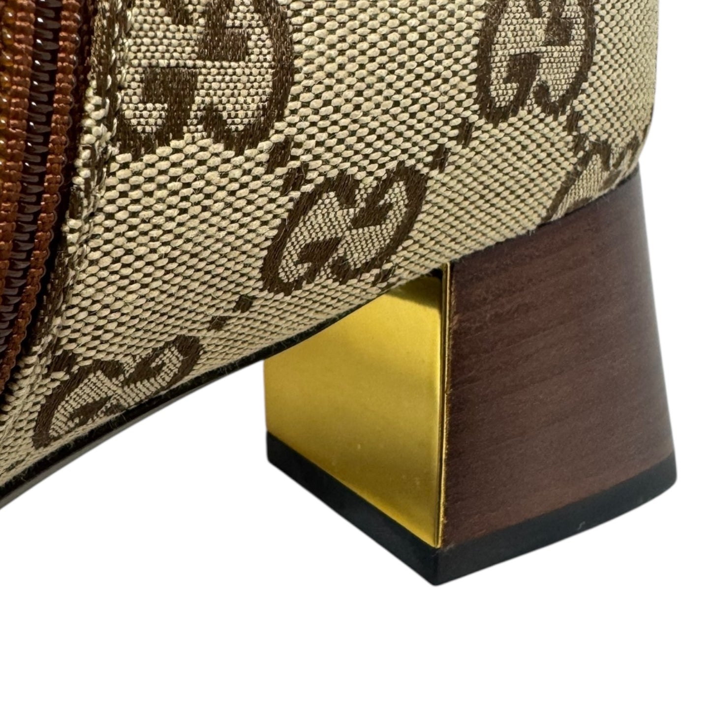 Ellis GG Supreme Canvas & Leather Cap Toe Ankle Boots Luxury Designer By Gucci In Camel Ebony, Size: 7.5