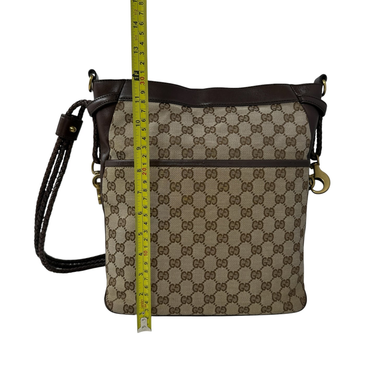 Vintage GG Monogram Canvas Braided Messenger Shoulder Bag  Luxury Designer By Gucci, Size: Medium