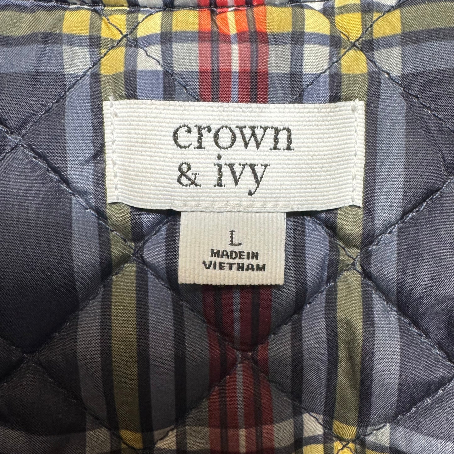 Quilted Lightweight Puffer Jacket By Crown & Ivy In Plaid Pattern, Size: L