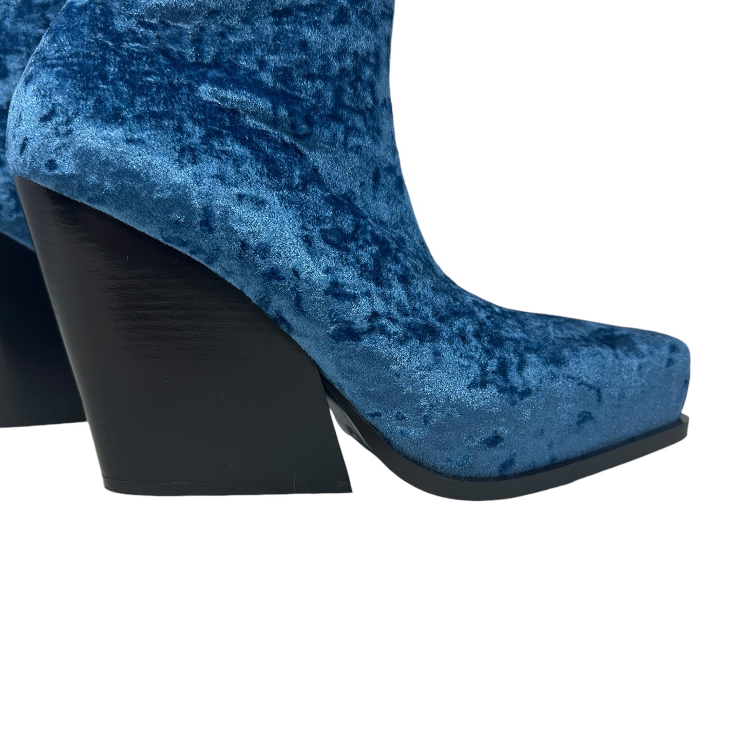 Cowboy Crushed Velvet Ankle Boots Luxury Designer In  By Stella Mccartney In Blue Lagoon, Size: US-8.5/EU-39