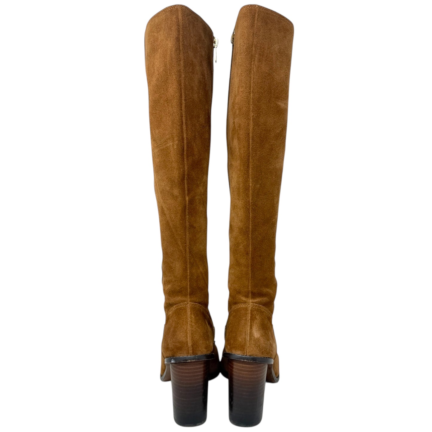 Ombre Heeled Boots In Saddle Suede Designer By Coach In Tan, Size: 8.5