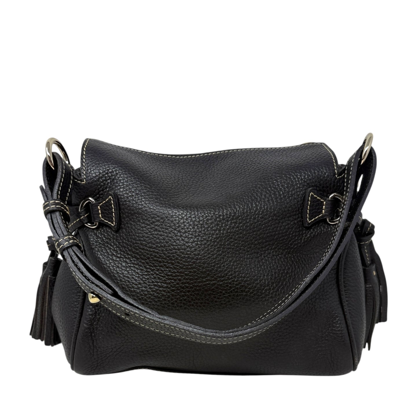 Pebble Grain Leather Tassel Shoulder Bag Designer By Dooney And Bourke, Size: Small