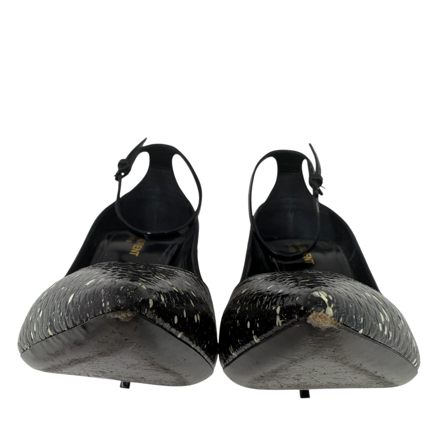 Zoe Stardust Patent Leather D'Orsay Pumps Luxury Designer By Yves Saint Laurent In Black & Cream, Size: 8