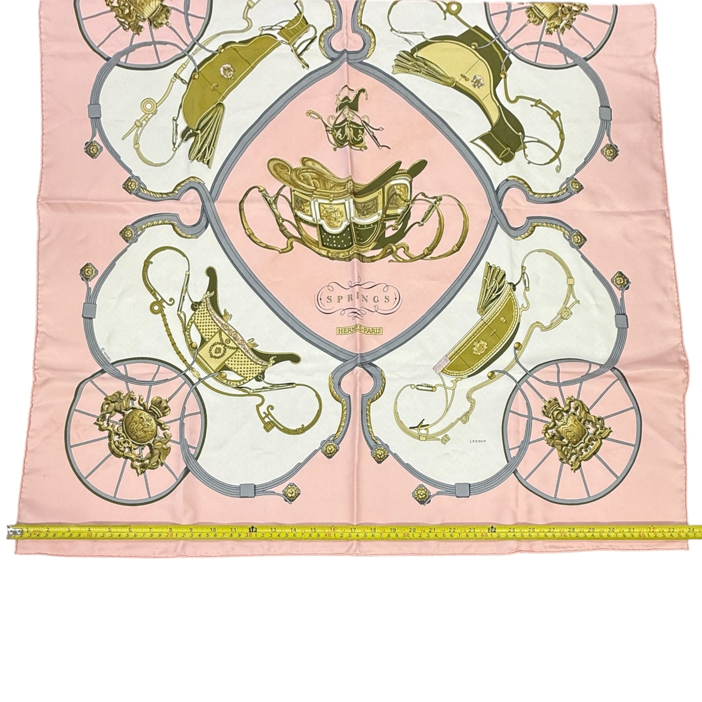 Vintage Carre 90 Philippe Ledoux “Springs“ Horse-Drawn Carriage Motif Silk Scarf Luxury Designer By Hermes