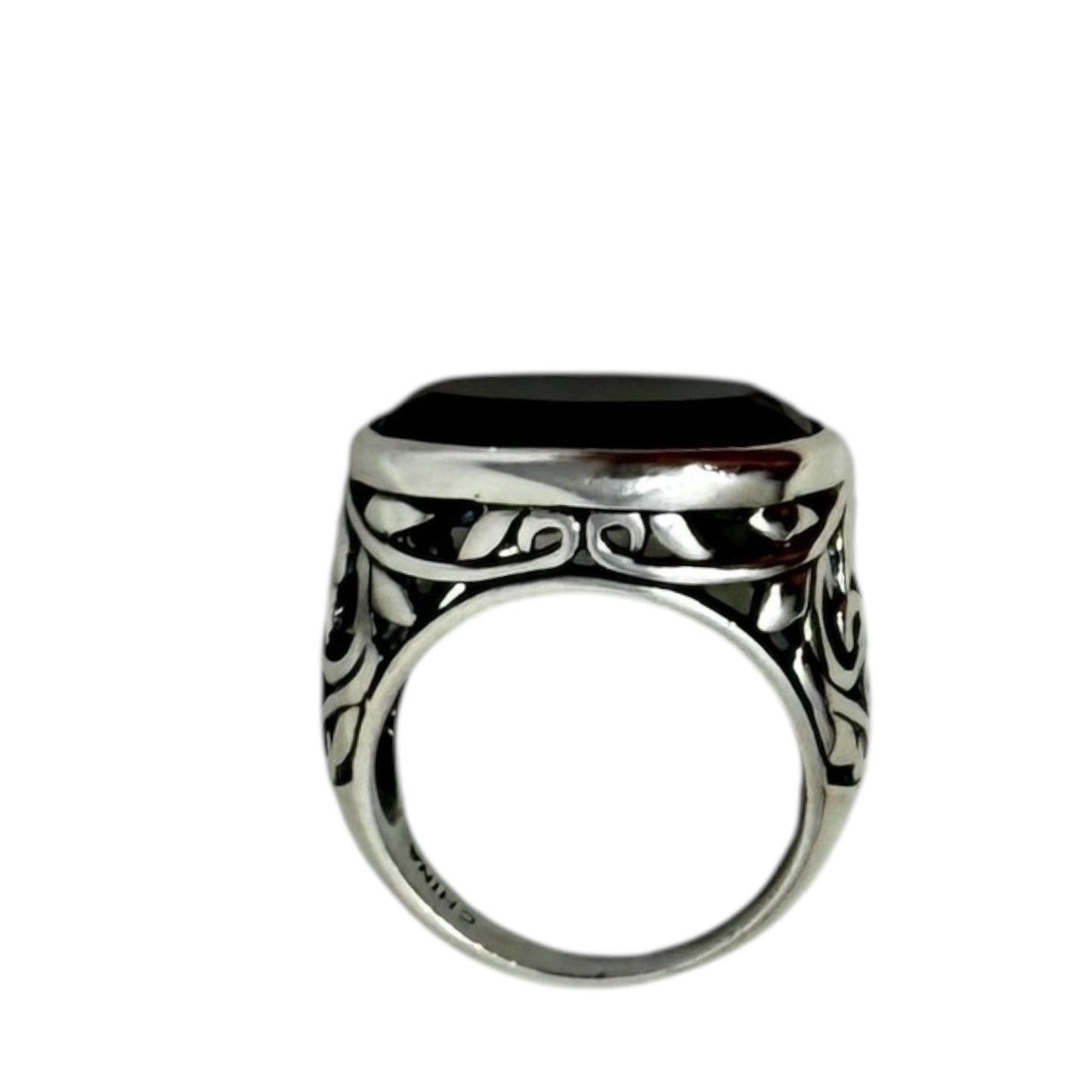 Sterling Silver, Onyx Chalcedony, Smoky Swirl Filigree Ring By Silpada, Size: 8
