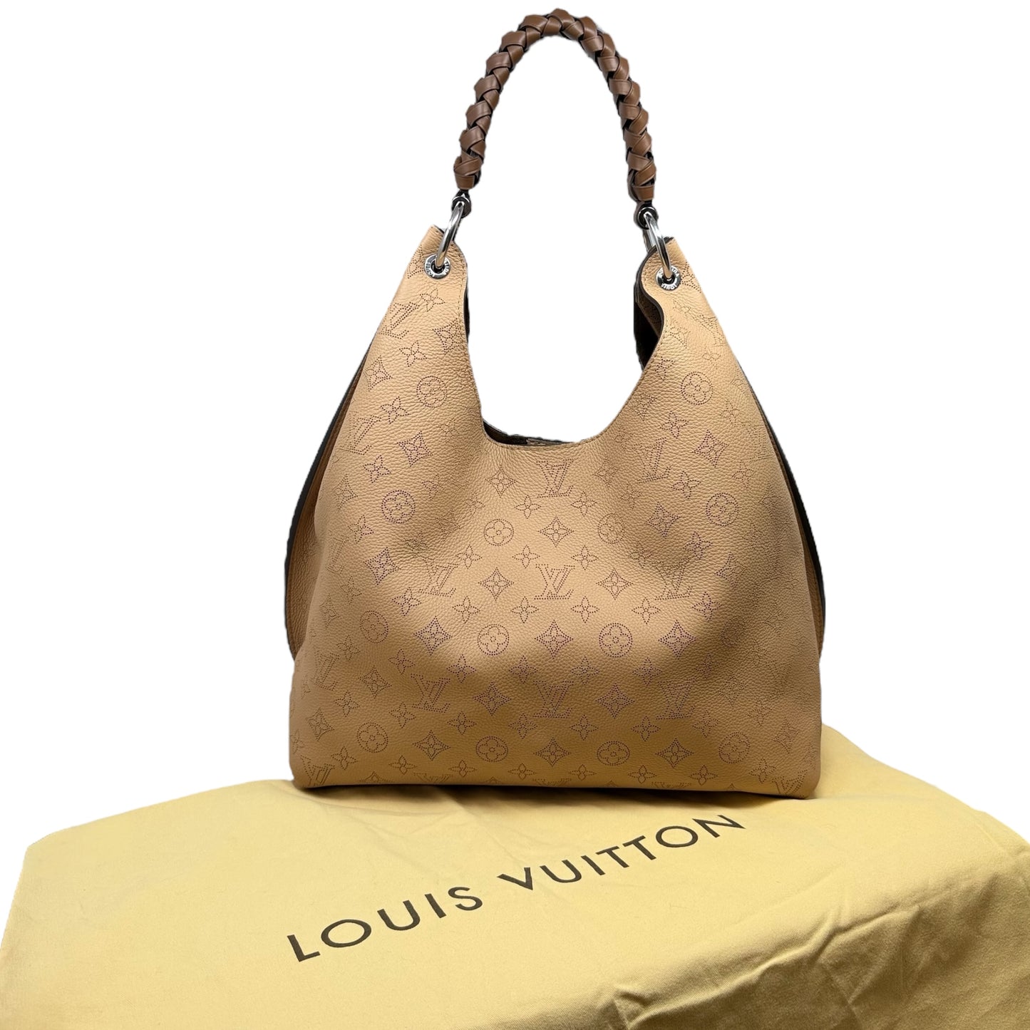 Monogram Mahina Carmel Hobo Luxury Designer By Louis Vuitton In Beige, Size: Large