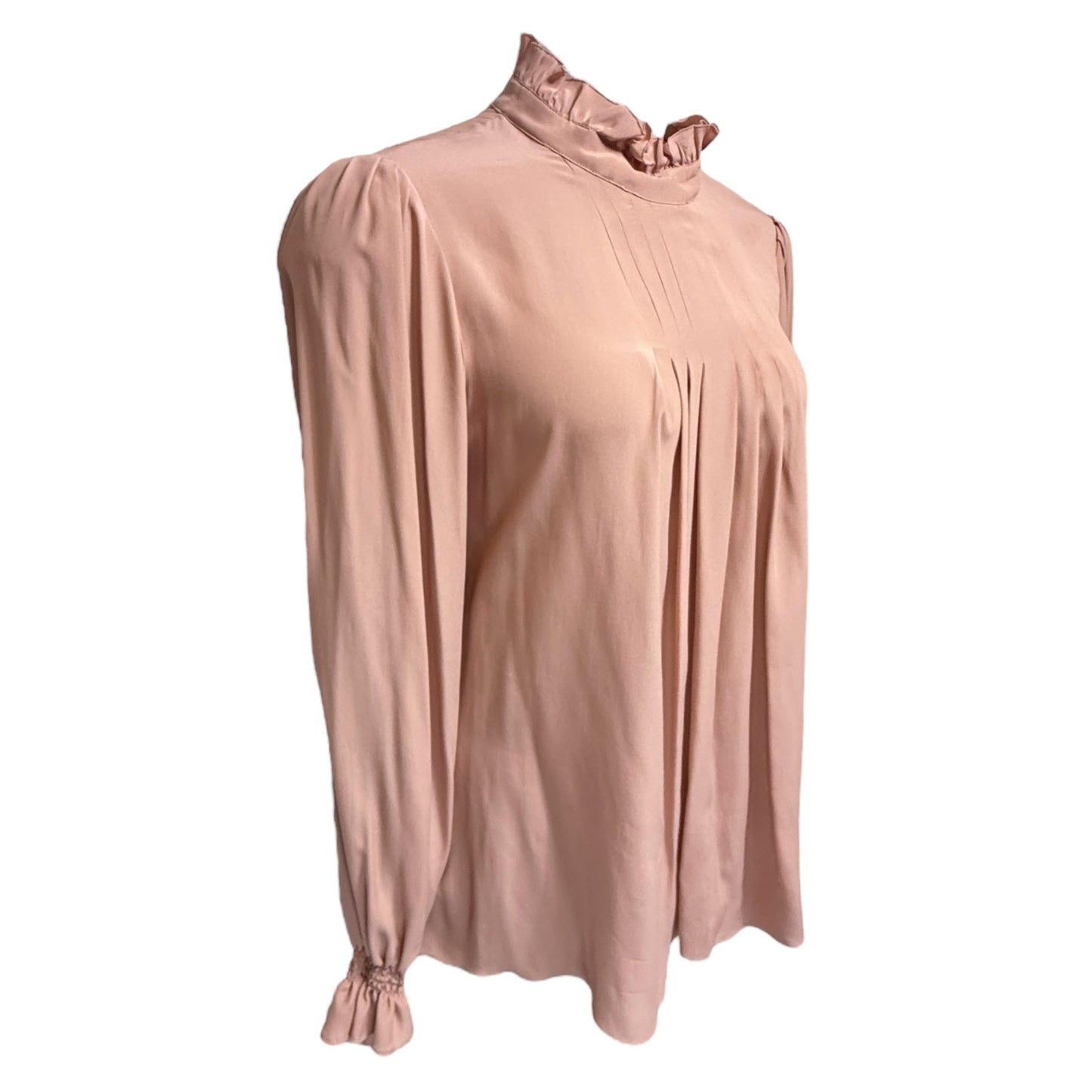 Ruffle Neck Pleated Blouse Designer By See By Chloe In Anemone Pink, Size: US 8/FR 44