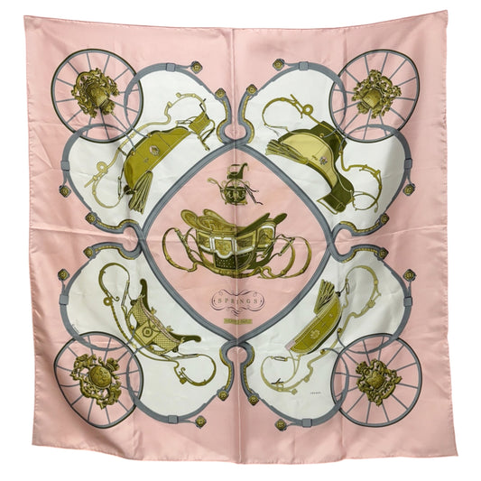 Vintage Carre 90 Philippe Ledoux “Springs“ Horse-Drawn Carriage Motif Silk Scarf Luxury Designer By Hermes