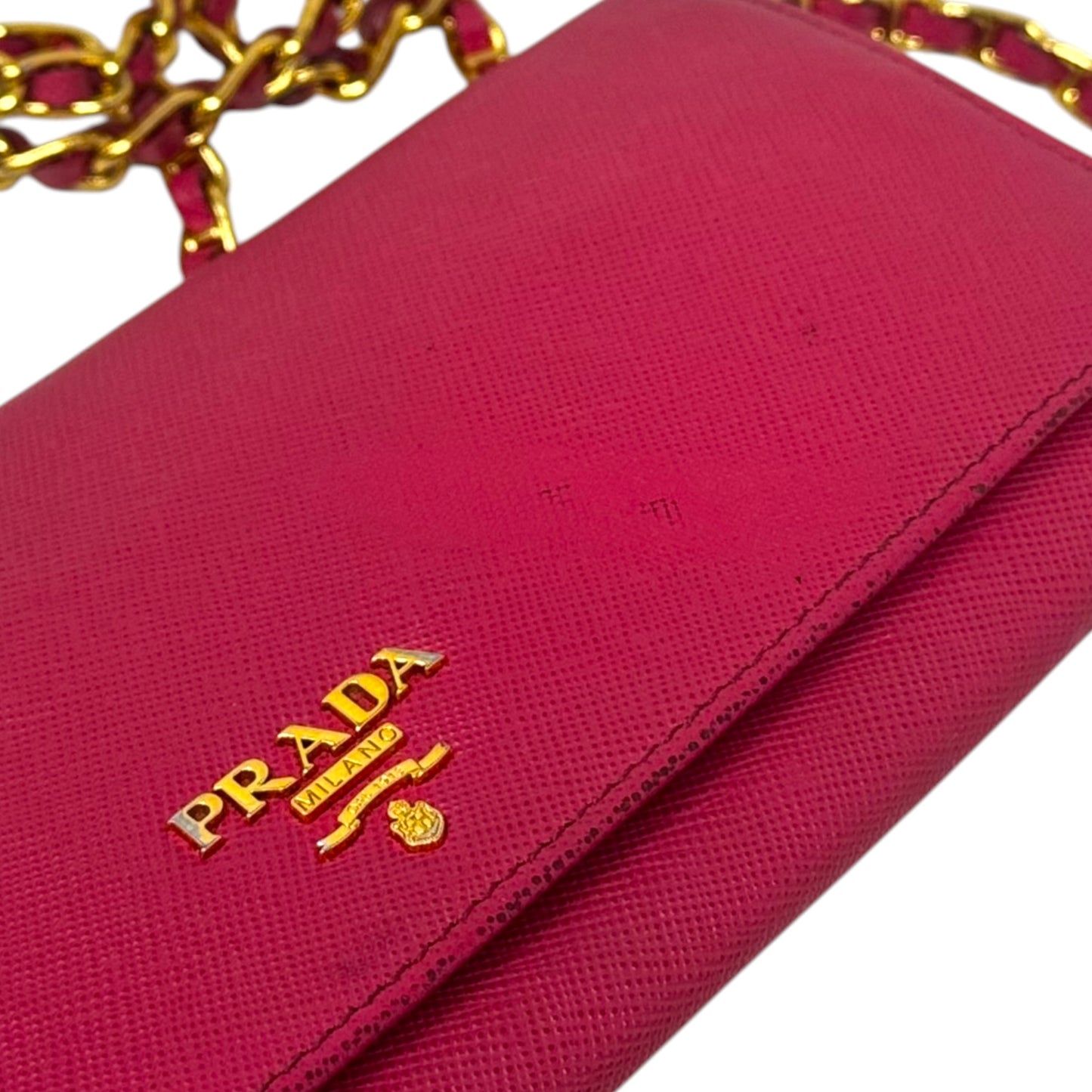 AS IS Saffiano Wallet On A Chain Crossbody Luxury Designer By Prada, Size: Small