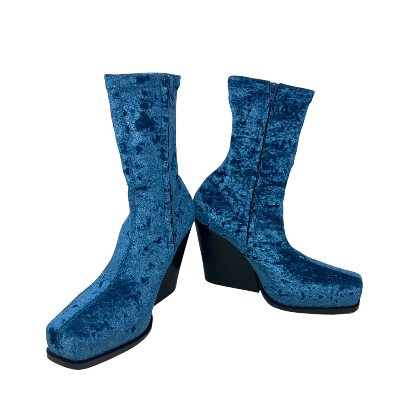 Cowboy Crushed Velvet Ankle Boots Luxury Designer In  By Stella Mccartney In Blue Lagoon, Size: US-8.5/EU-39