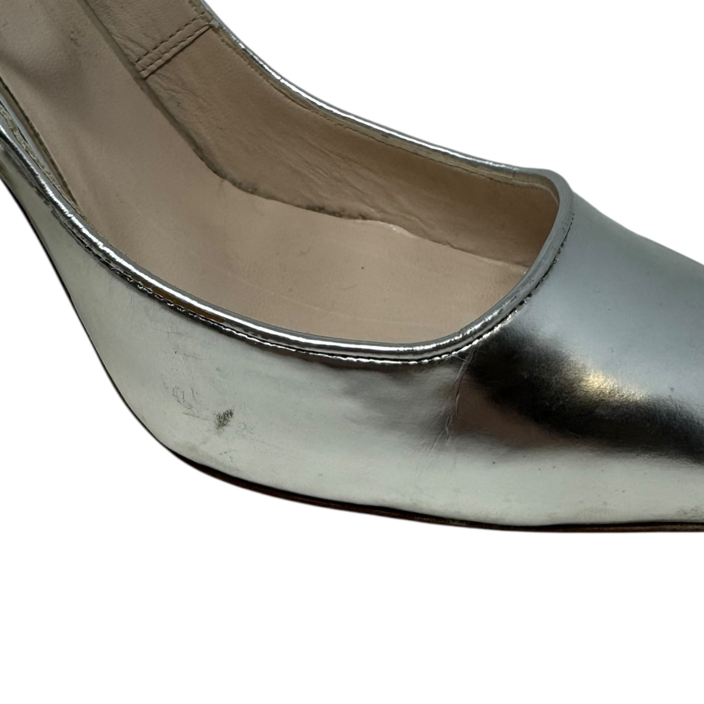 Metallic Wood Block Heel Shoes Luxury Designer By Chloé In Silver, Size: 10.5 (IT 40.5)