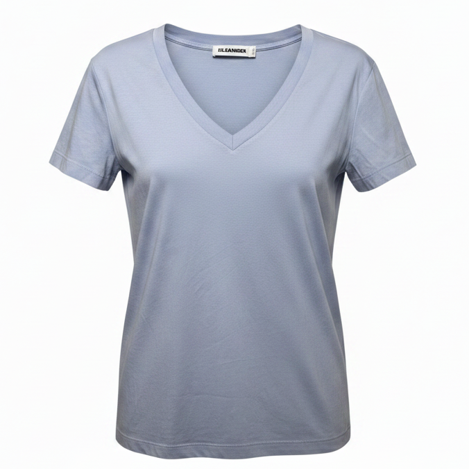 Cotton Short Sleeve V-Neck T-Shirt By Jil Sander In Blue, Size: M
