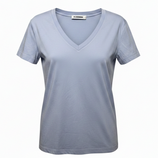 Cotton Short Sleeve V-Neck T-Shirt By Jil Sander In Blue, Size: M
