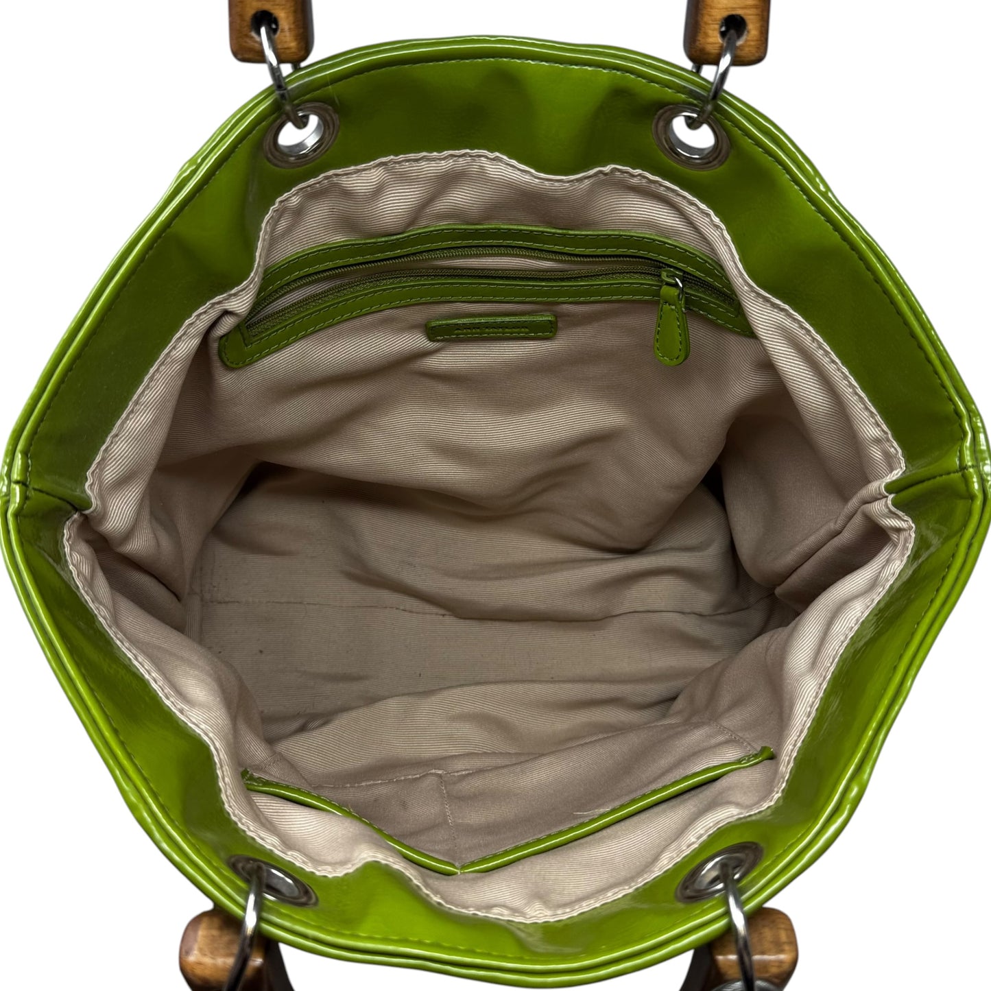 Straw Wood Handled Green Accent Tote By Ann Taylor, Size: Medium