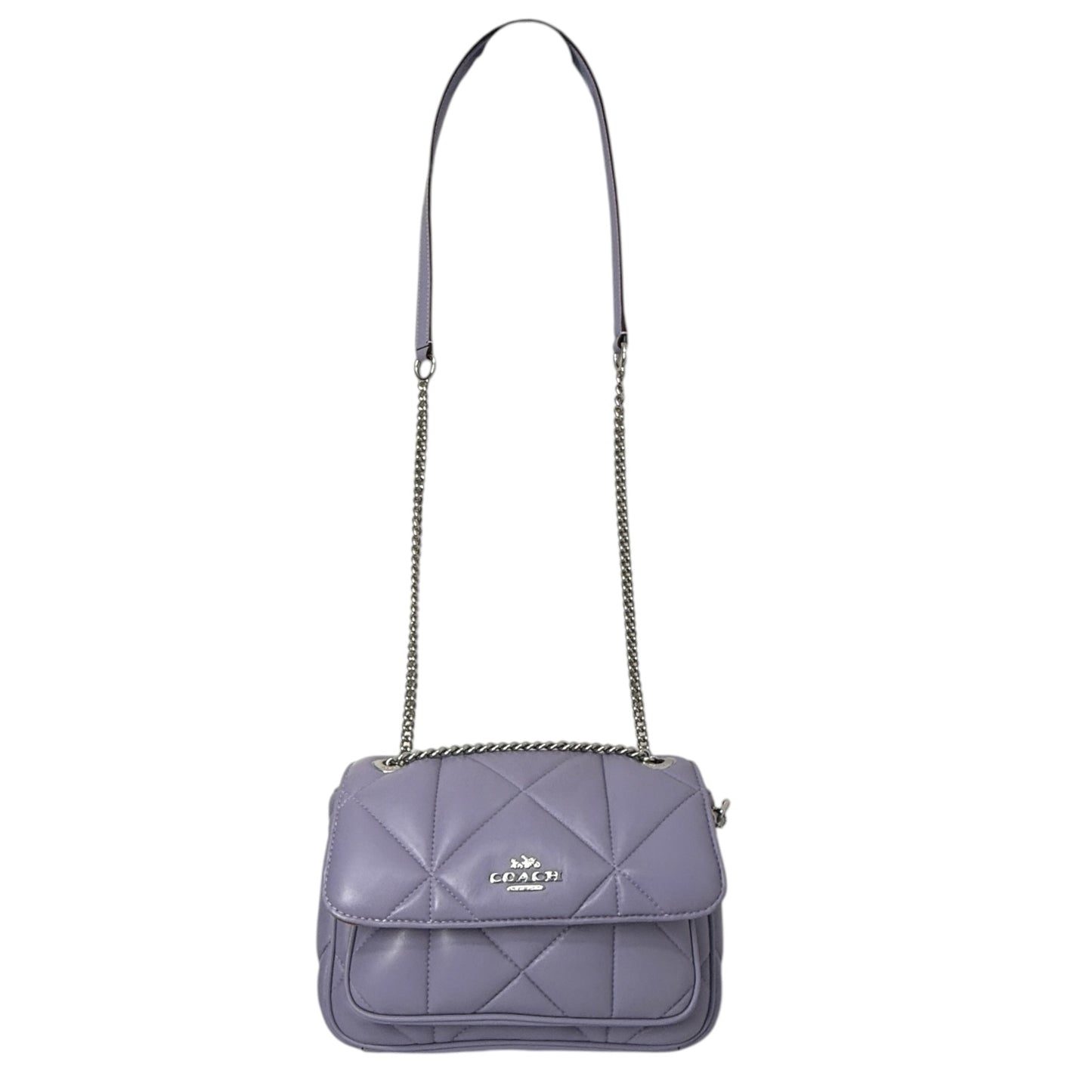 Quilted Leather Klare Crossbody 25 In Silver/Mist Designer By Coach, Size: Medium