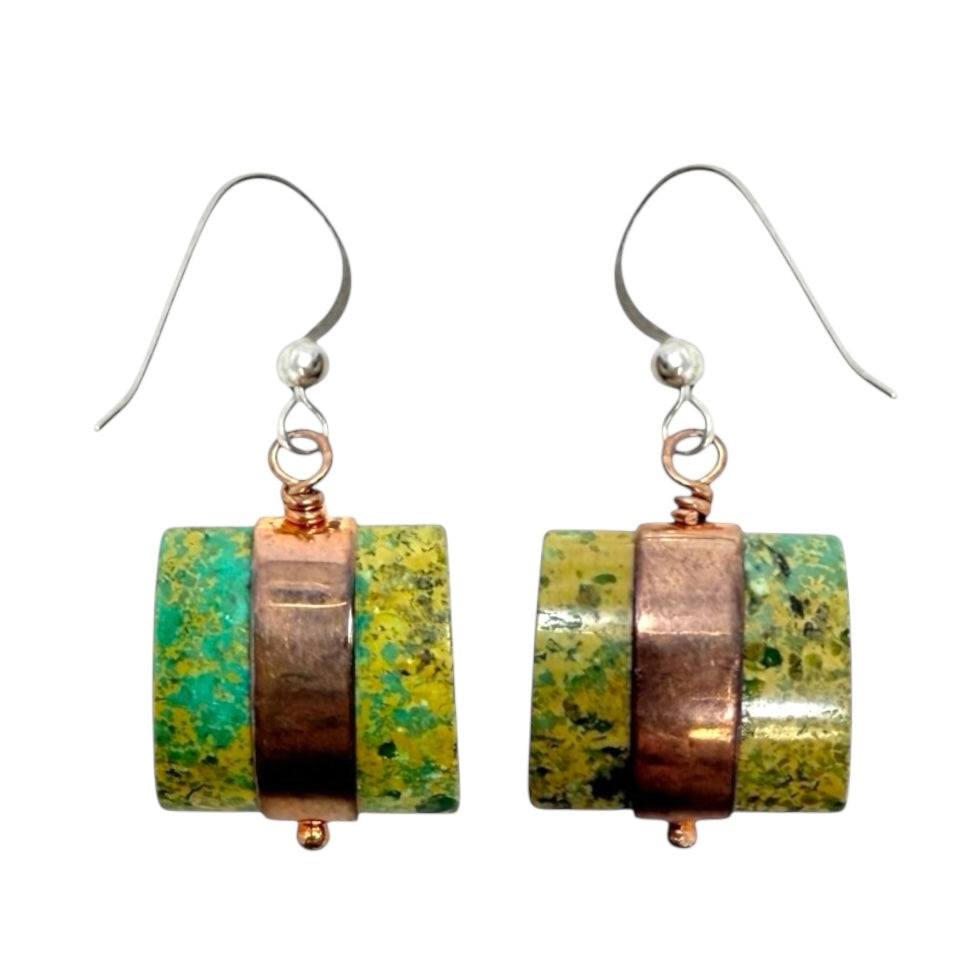 Sterling Silver, Stone & Copper Dangle Earrings