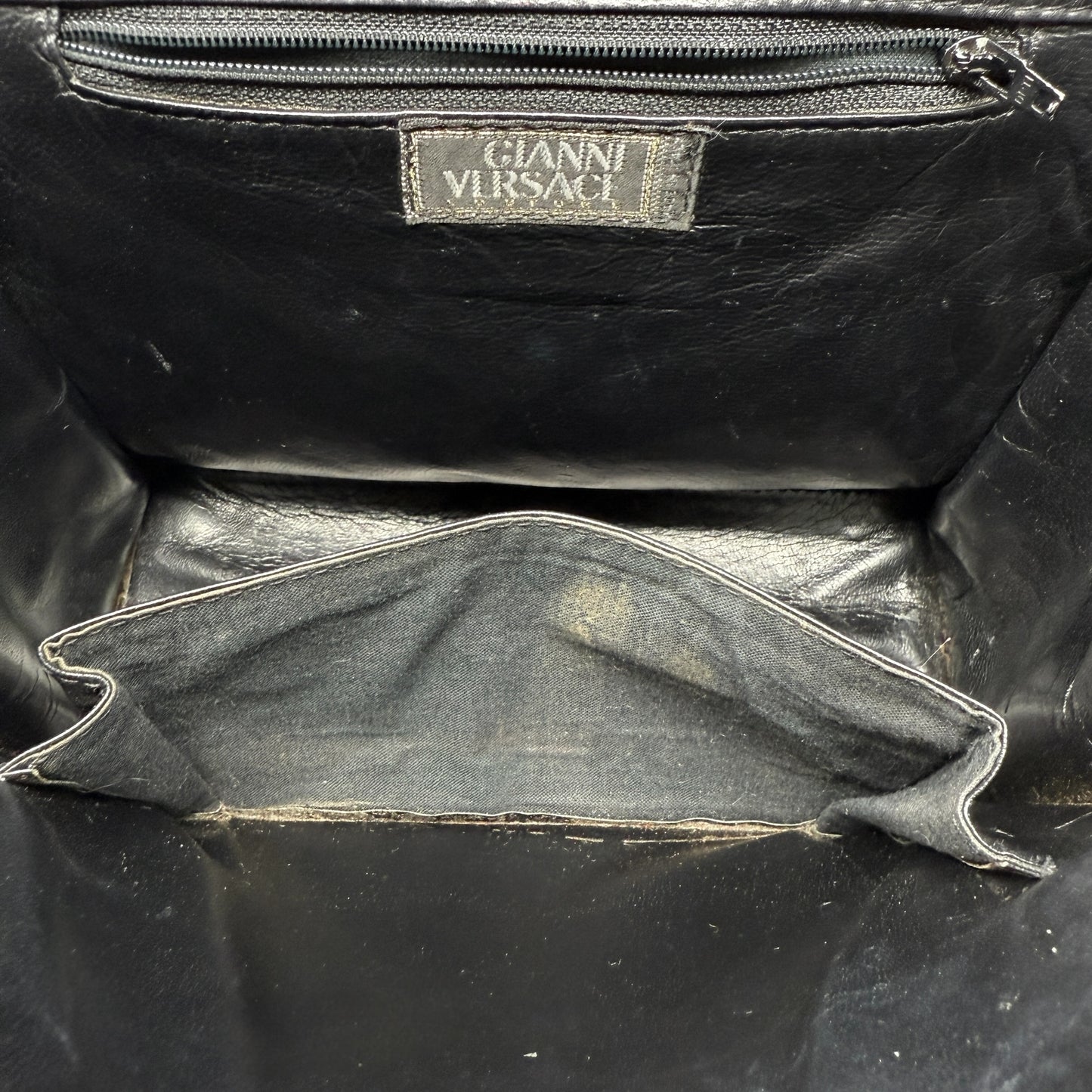 Vintage 90’s Medusa Medallion Leather Flap Shoulder Bag Luxury Designer By Gianni Versace, Size: Medium