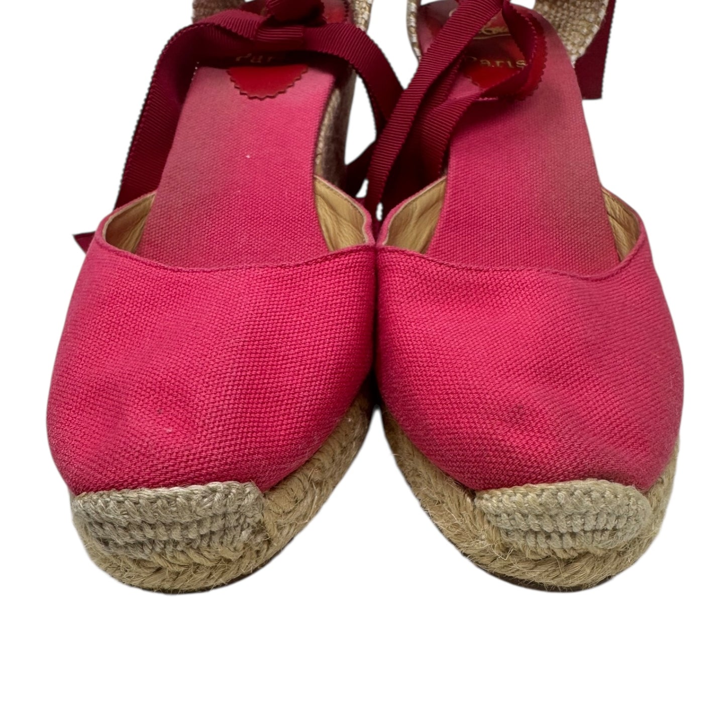Ankle Tie Espadrille Wedge Shoes Luxury Designer By Christian Louboutin In Red, Size: 8 (IT 39)